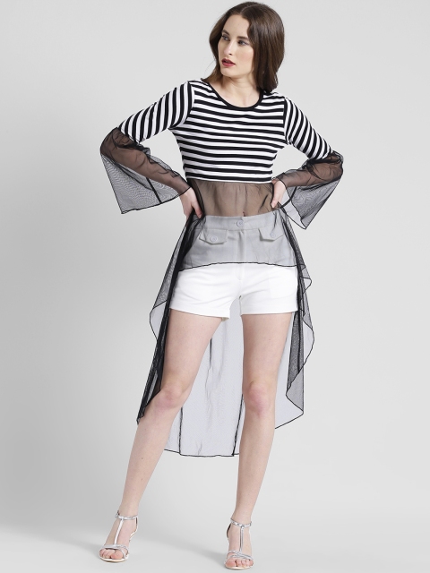 

Texco Black & White Striped High-Low Pure Cotton Top