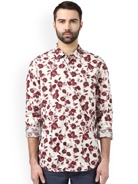 

ColorPlus Men Cream-Coloured & Maroon Regular Fit Printed Casual Shirt