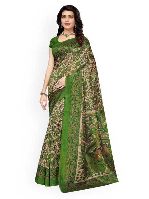 

Ishin Beige & Green Poly Silk Printed Saree