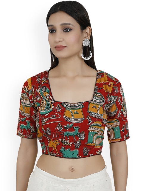 

TJORI Women Maroon Kalamkari Print Saree Blouse, Red