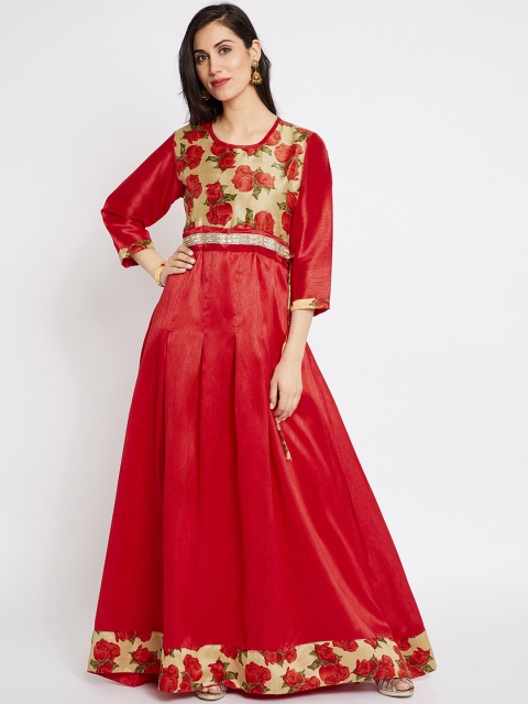 

AgrohA Women Red Printed Fit & Flare Dress