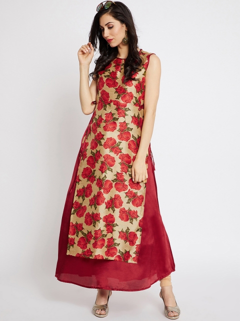 

AgrohA Women Red & Beige Printed A-Line Kurta