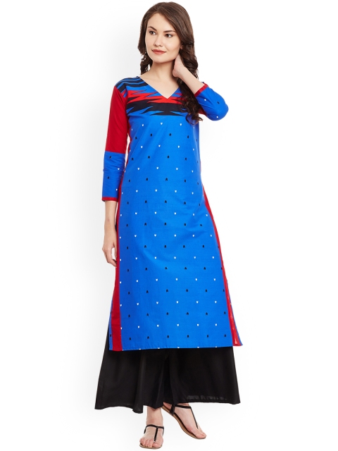 

AgrohA Women Blue Printed Straight Kurta