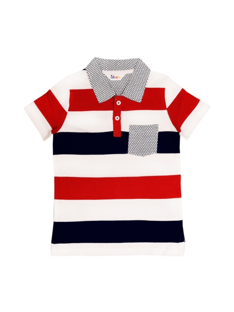 

ventra Boys Off-White & Red Striped Polo Collar T-shirt