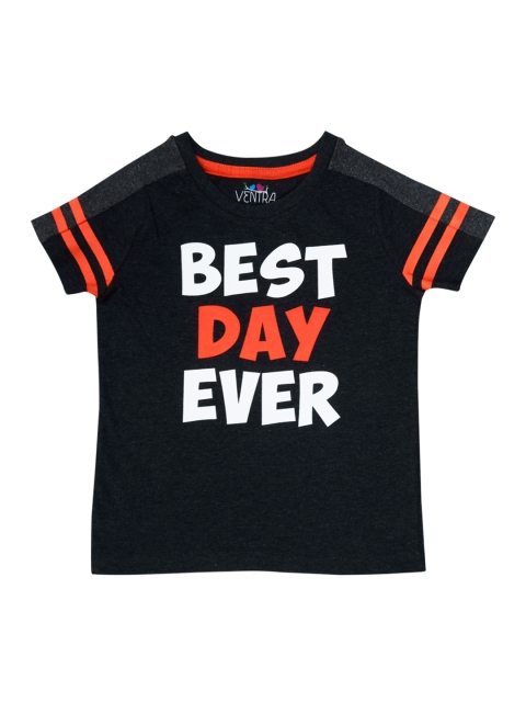 

ventra Boys Charcoal Grey Printed Round Neck T-shirt