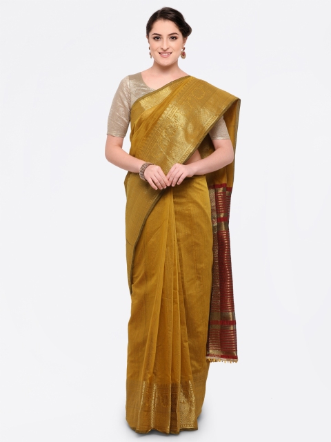 

Pisara Mustard Silk Blend Woven Design Chanderi Saree