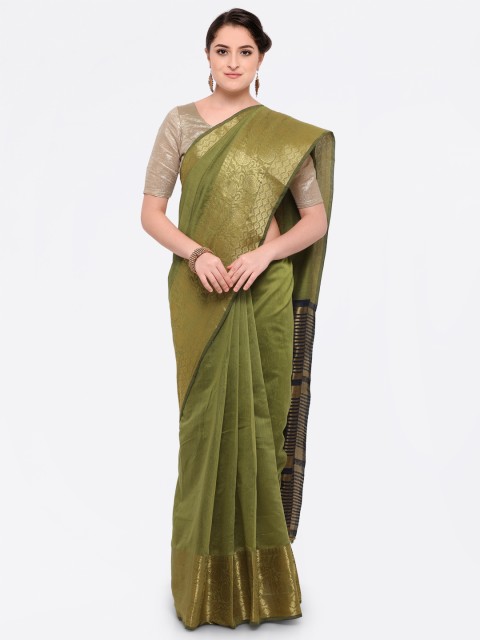 

Pisara Green Silk Blend Woven Design Chanderi Saree
