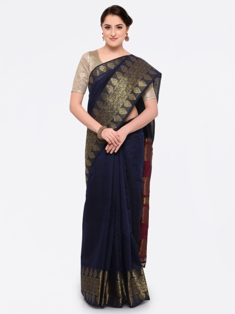 

Pisara Navy Blue Silk Blend Woven Design Chanderi Saree