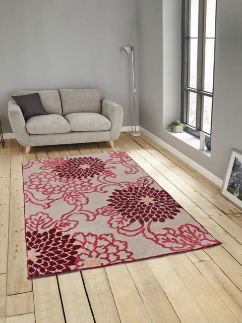 

ROMEE Beige, Maroon & Pink Floral Printed Carpet