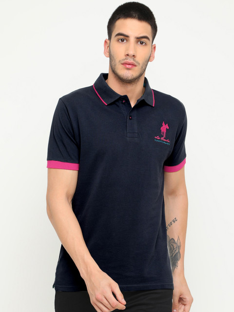 

Masculino Latino Men Navy Blue Solid Polo Collar T-shirt
