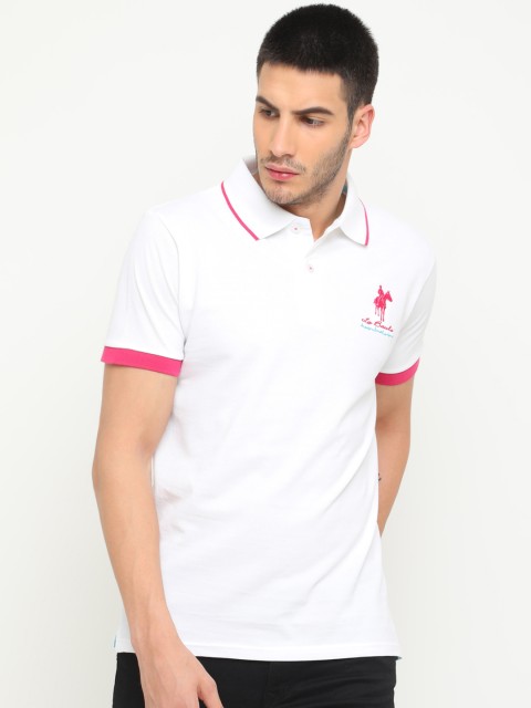

Masculino Latino Men White Solid Polo Collar T-shirt