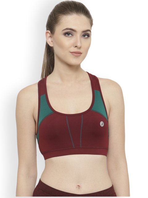 

BUKKUM Maroon & Green Solid Non-Wired Lightly Padded Sports Bra BSB19001