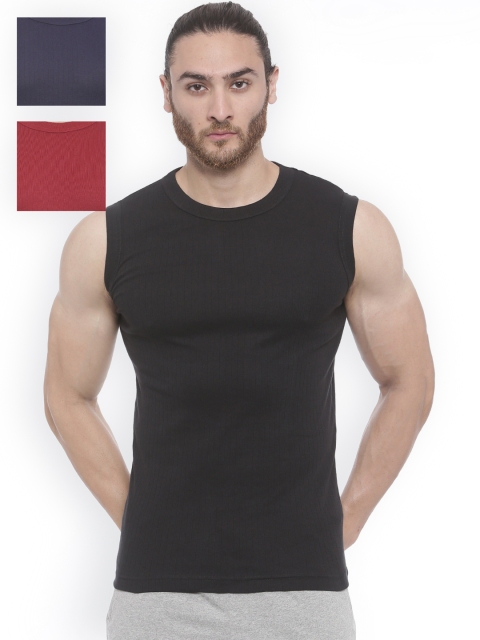 

Bitz Men Pack of 3 Cotton Vests EMT001, Black