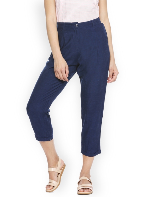 

People Women Blue Regular Fit Solid Regular Trousers