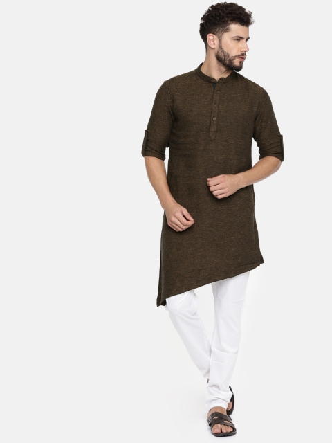 

Freehand Men Brown & White Self Design Kurta with Pyjamas
