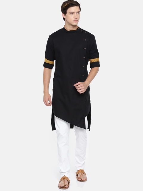 

Freehand Men Black & White Solid Asymmetric Kurta with Pyjamas
