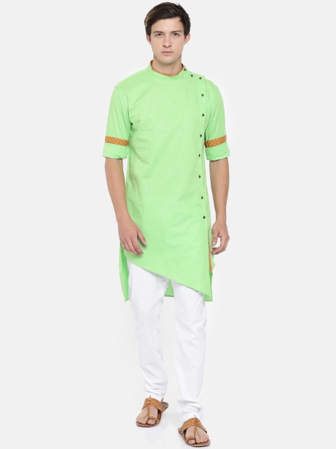 

Freehand Men Green & White Solid Kurta with Pyjamas