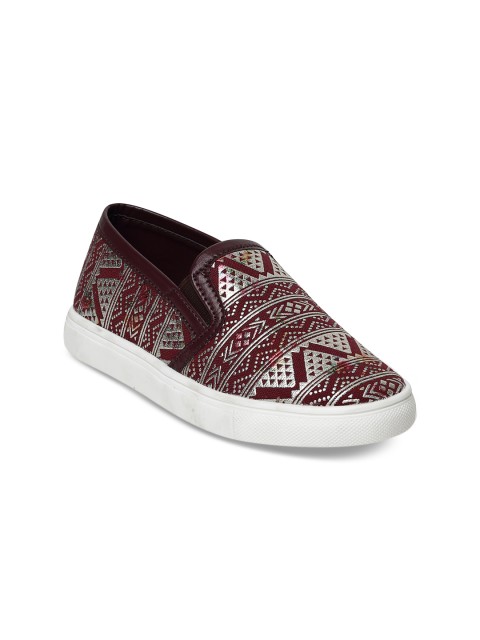 

Bruno Manetti Women Maroon & Siver-Toned Printed Slip-On Sneakers
