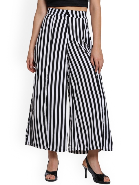 

THE SILHOUETTE STORE Women Black & White Striped Straight Palazzos