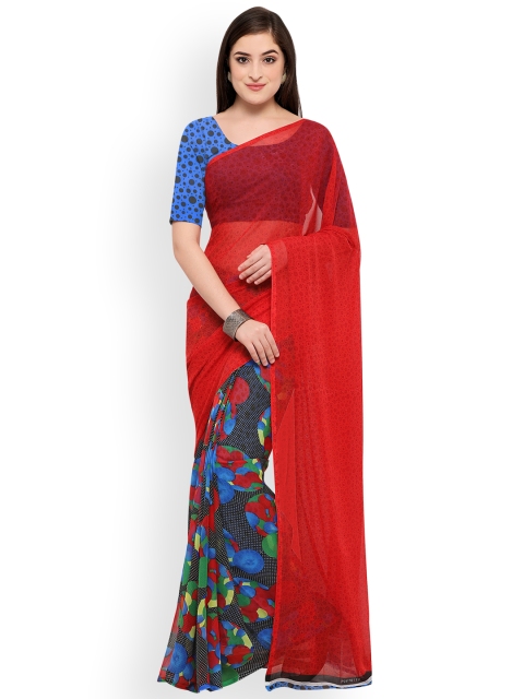 

Ligalz Red & Blue Poly Georgette Printed Saree
