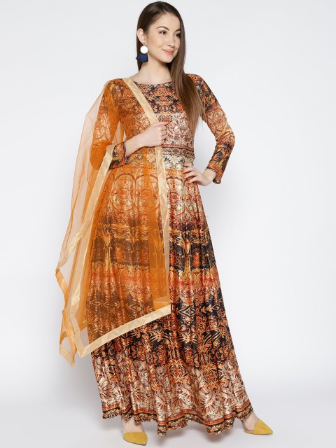 

mf Orange Cotton Blend Unstitched Dress Material