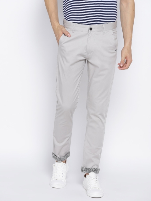 

People Men Grey Solid Slim Fit Mid-Rise Trousers