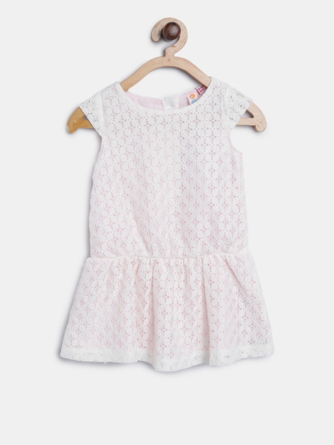 

Kids On Board Girls White Self Design Drop-Waist Dress