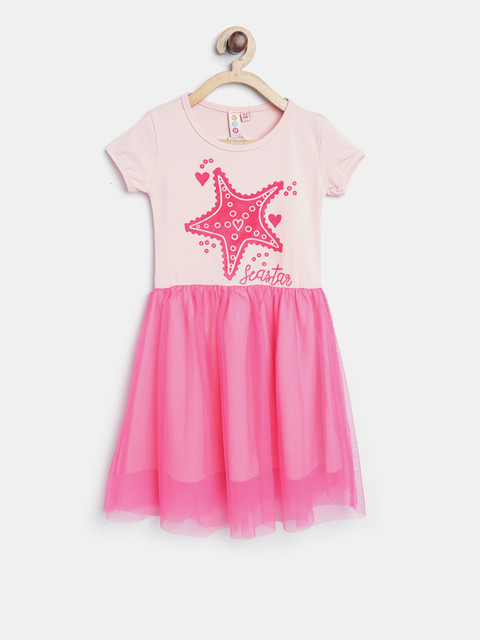 

Kids On Board Girls Pink Embossed Print Fit & Flare Dress