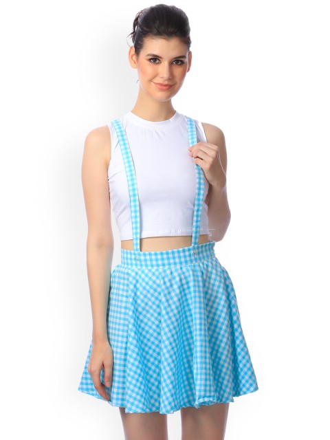 

SCORPIUS Women Blue Checked Flared Pure Cotton Skirt
