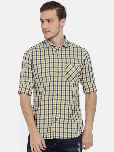 

Killer Men White & Navy Blue Slim Fit Checked Casual Shirt