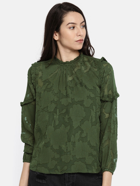 

Vero Moda Women Olive Green Self Design Top