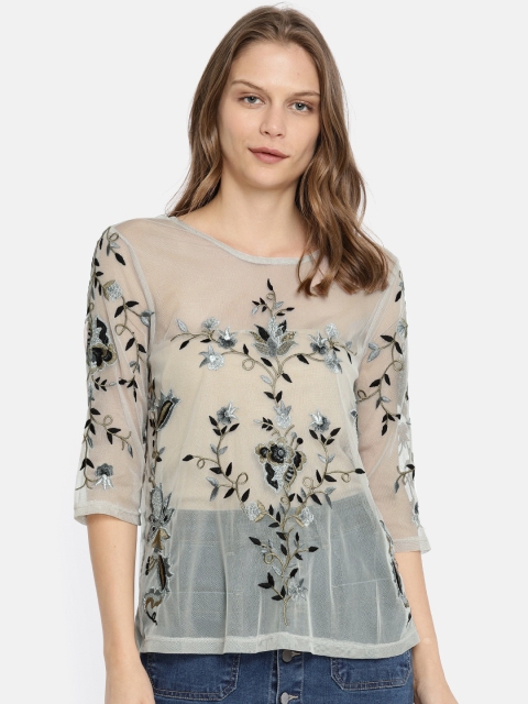

Vero Moda Women Grey Self Design Sheer Top