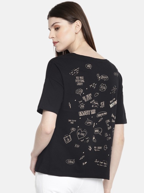 

Vero Moda Women Black Printed Round Neck T-shirt
