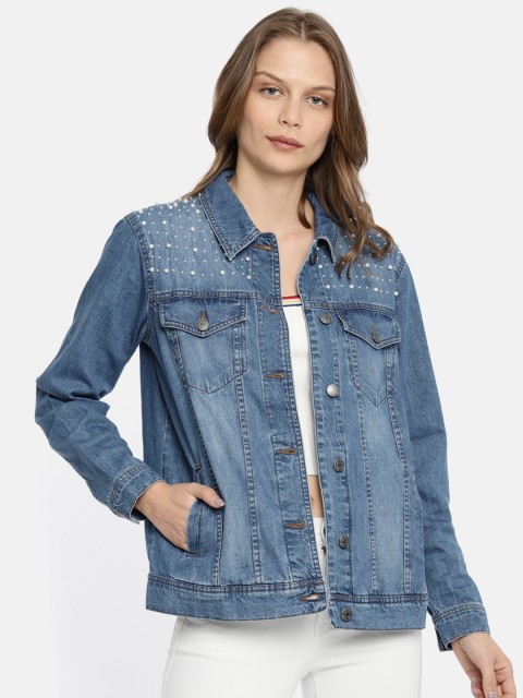 

Vero Moda Women Blue Embellished Denim Jacket