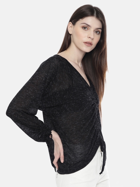 

Vero Moda Women Black Solid Semi-Sheer Top