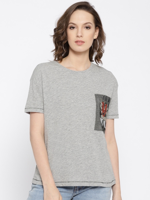 

Vero Moda Women Grey Melange Solid Round Neck T-shirt