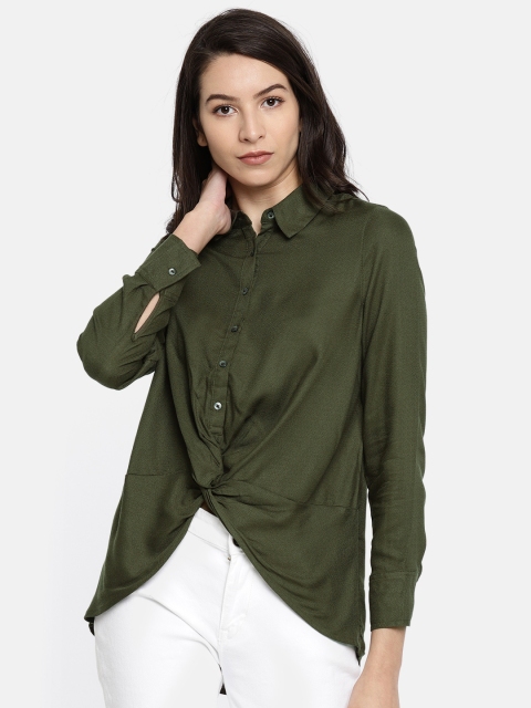 

Vero Moda Women Olive Green Regular Fit Solid Casual Shirt