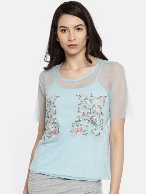 

Vero Moda Women Blue Self Design Sheer Top