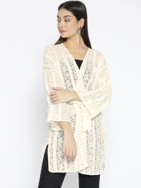 

Vero Moda Cream-Coloured Self Design Open Front Shrug