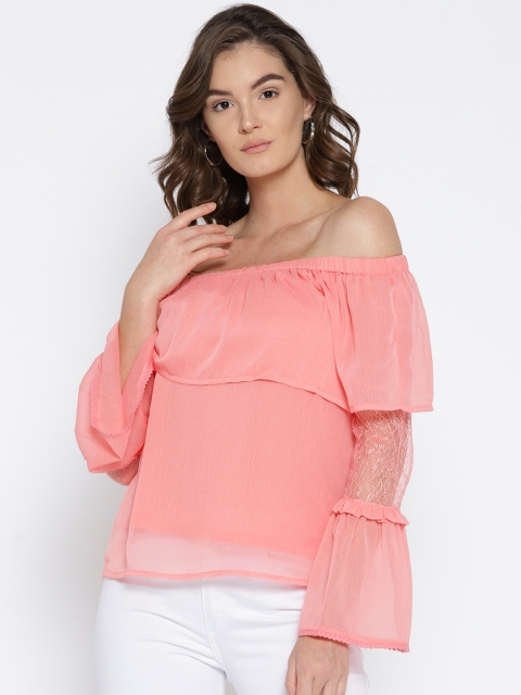 

Vero Moda Women Pink Solid Off-shoulder Bardot Top
