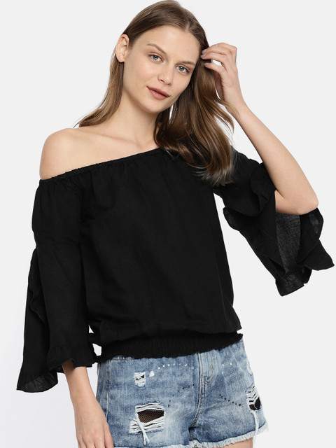 

Vero Moda Women Black Solid Bardot Top