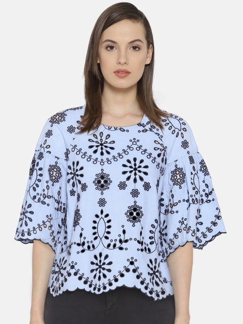 

Vero Moda Women Blue Embroidered Top