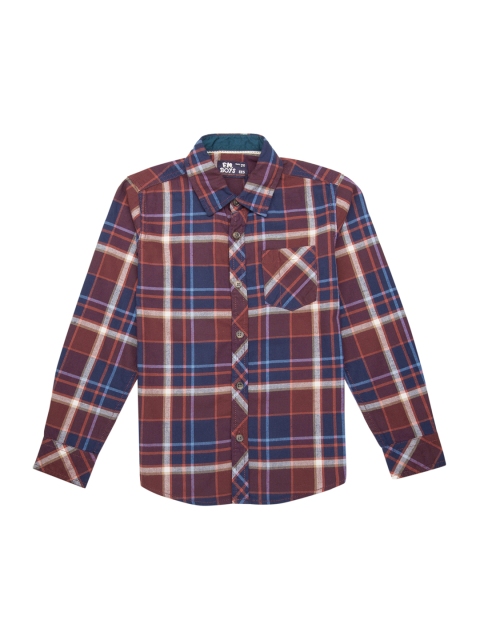 

Flying Machine Boys Maroon & Rust Slim Fit Checked Casual Shirt