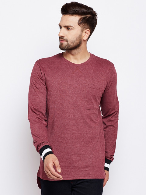 

The Dry State Men Burgundy Solid Round Neck T-shirt