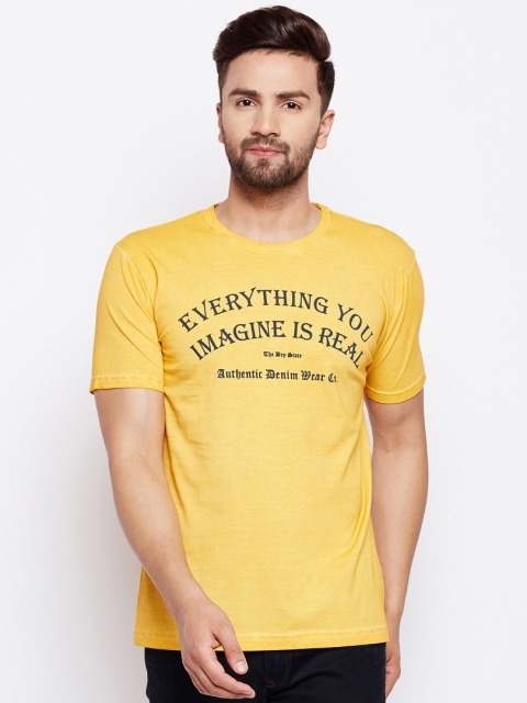 

The Dry State Men Yellow Printed Round Neck T-shirt