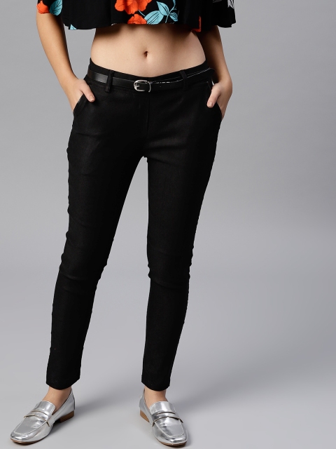 

Tulsattva Women Black Smart Slim Fit Solid Regular Trousers