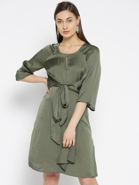 

Vero Moda Women Olive Green Solid Wrap Dress