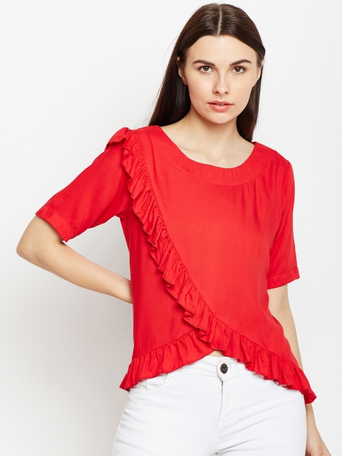 

Meee Women Red Solid Wrap Top