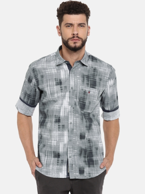 

Louis Philippe Jeans Men Grey Tailored Fit Printed Casual Shirt