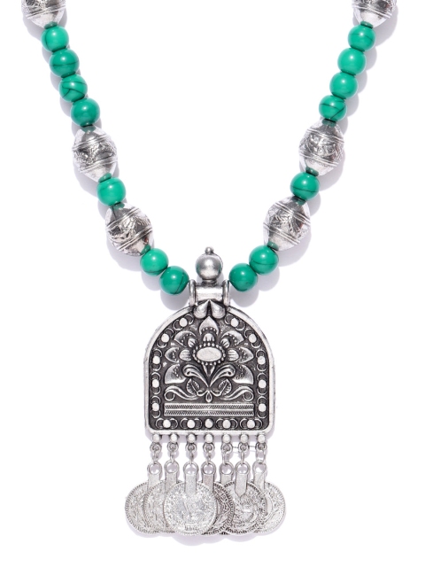 

Infuzze Oxidised Silver-Toned & Green Beaded Tribal Necklace